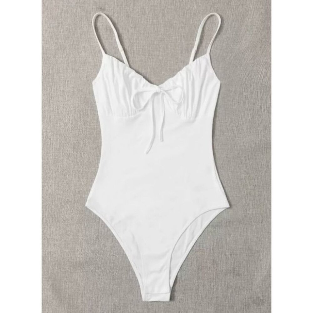 White Tie Front Ruched Bust Cami Top Bodysuit Sz 4
